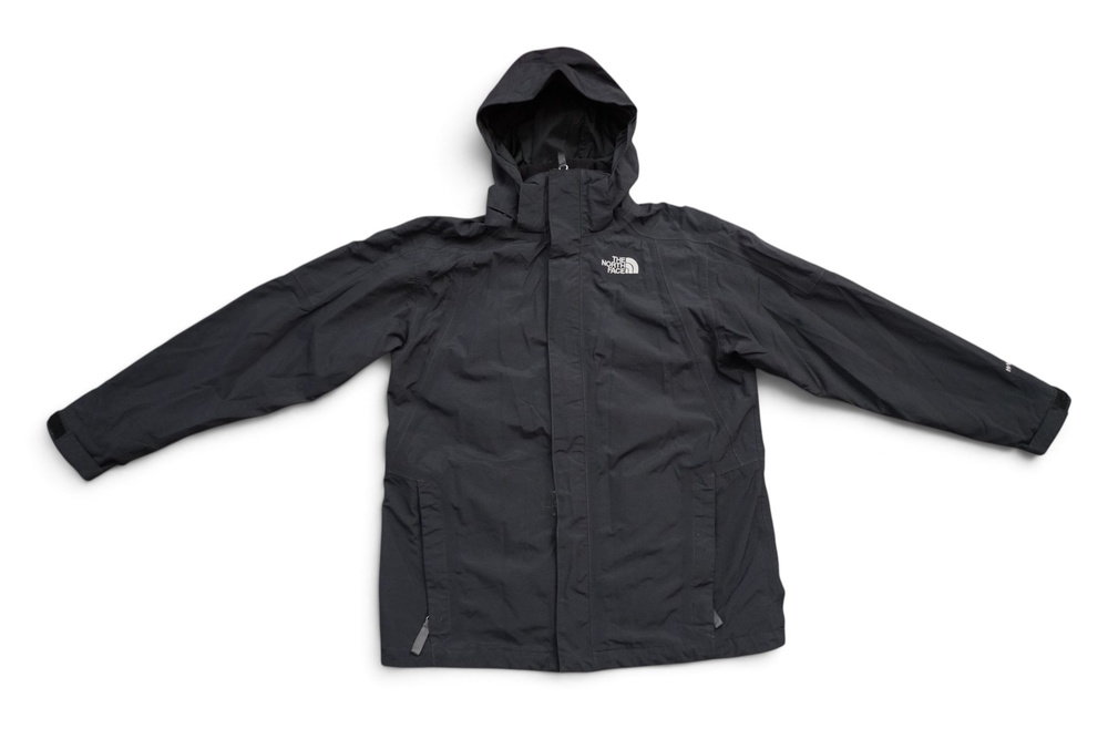 The North Face Rain Jacket Boys XL Black HyVent Hooded Waterproof Lined Full Zip